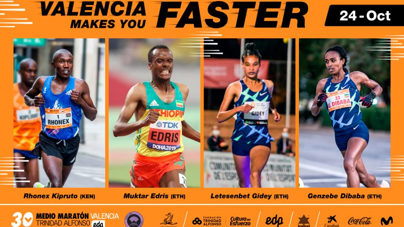 Cartel del medio maratón de Valencia con corredores internacionales